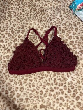 Xhilaration Burgundy Crocheted Bralette in Wine Red Size D/DD